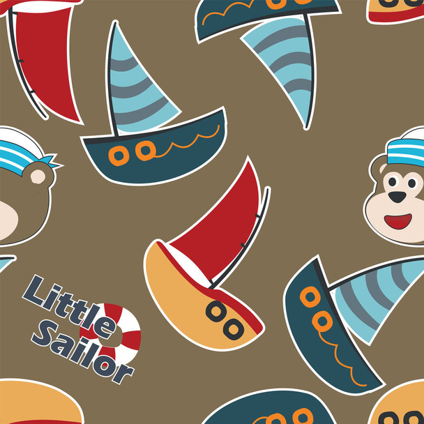 Seamless pattern with cute little bear sailor animal. Cute Marine pattern for fabric, baby clothes, background, textile, wrapping paper and other decoration. - Vector, Image