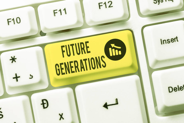 Hand writing sign Future Generations. Business idea generations to come after the currently living generation Typewriting End User License Agreement, Typing New Network Password - Photo, Image