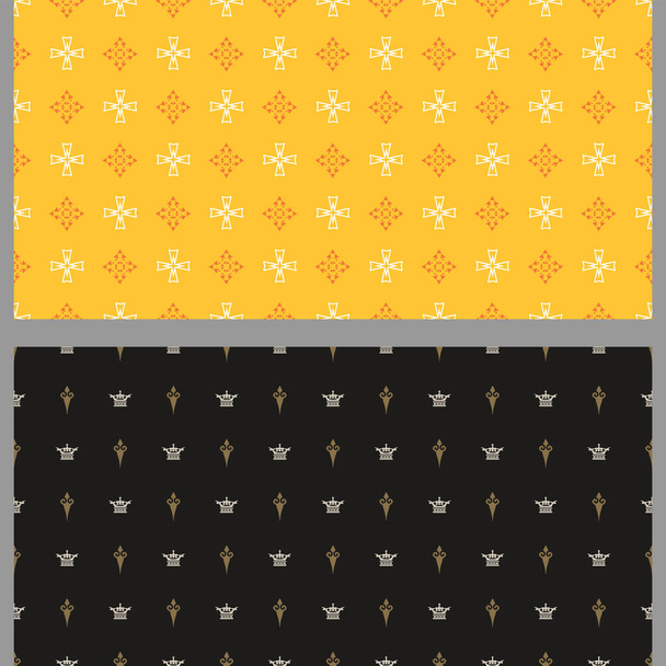 Background patterns with decorative elements. Set. Suitable for decorating book covers, posters, wallpapers, invitations, postcards. Seamless pattern, texture. Colors used: black, gray, yellow - Vector, Image