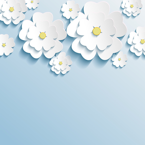 Stylish trendy wallpaper with 3d flowers sakura - Vecteur, image