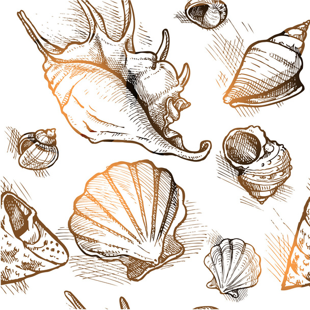 Seamless pattern of different shapes shell - Διάνυσμα, εικόνα