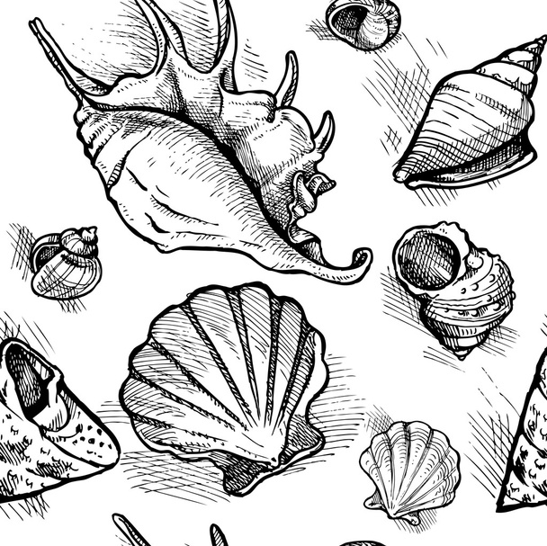 Seamless pattern of different shapes shell - Вектор,изображение