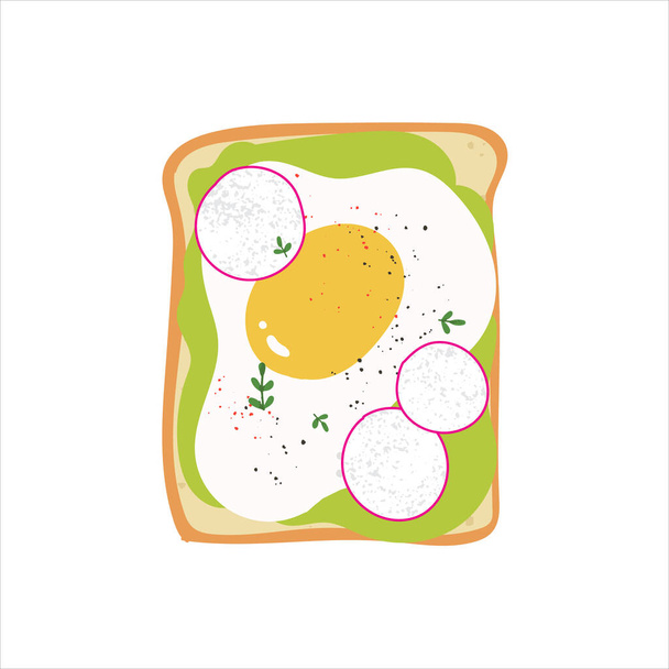 Avocado toast with egg. Cute vegetarian healthy breakfast. Flat hand drawn yummy sandwich. - Vektor, Bild