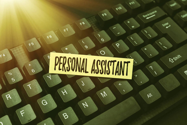 Conceptual display Personal Assistant. Conceptual photo administrative assistant working exclusively for a person Online Browsing And Exploring, Creating Blog Content, Sending New Messages - Photo, Image