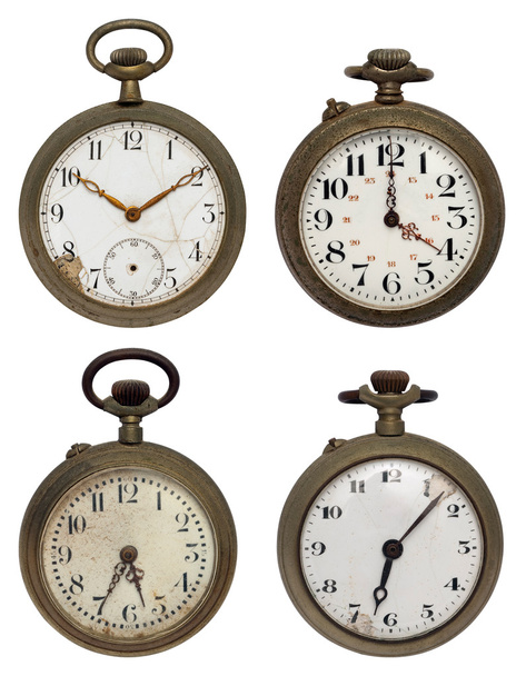 Set di quattro vecchi orologi da tasca, isolati con percorso di ritaglio
 - Foto, immagini