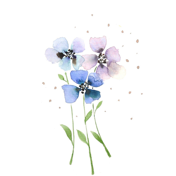 Blaue Blume Aquarell auf weißem Hintergrund - Foto, Bild