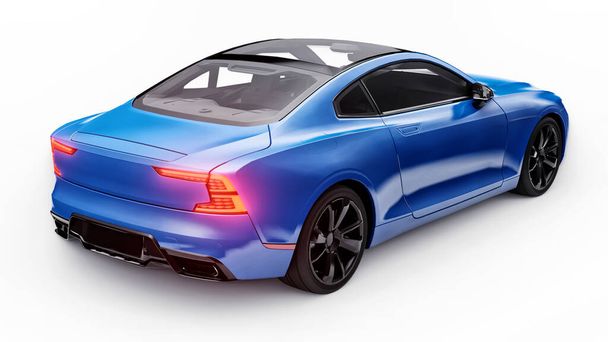Concept car sports premium coupe. Blue car on white background. Plug-in hybrid. Technologies of eco-friendly transport. 3d rendering - Photo, Image