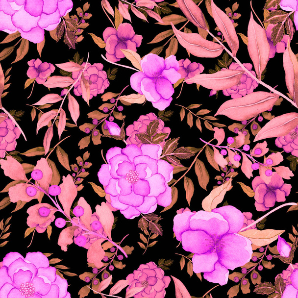 Watercolor seamless pattern with flowers. Vintage floral pattern. Flower seamless pattern. Botanical art. Floral botanical collection. Wedding floral set. Watercolor botanical design. - Foto, Imagem