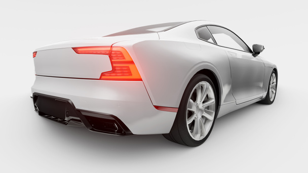 コンセプトカースポーツプレミアムクーペ。プラグインハイブリッド。環境に優しい輸送技術。白い背景に白い車。3Dレンダリング - 写真・画像