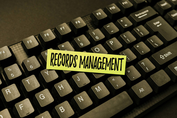 Text sign showing Records Management. Word Written on administration of records and documented information Online Browsing And Exploring, Creating Blog Content, Sending New Messages - Photo, Image