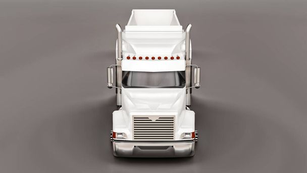 Large white American truck with a trailer type dump truck for transporting bulk cargo on a gray background. 3d illustration - Photo, Image