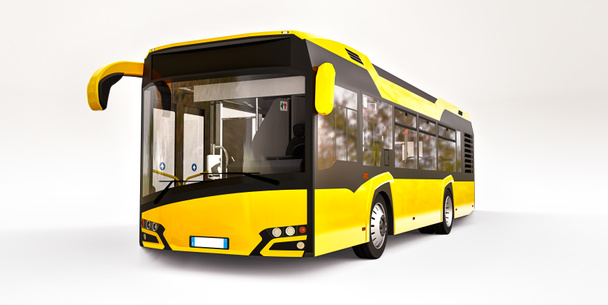 Mediun urban yellow bus on a white background. 3d rendering - Photo, Image