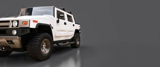 Large white off-road pickup truck for countryside or expeditions on gray isolated background. 3d illustration - Photo, Image