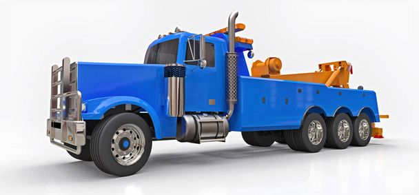 Remolque de carga azul para transportar otros camiones grandes o varias máquinas pesadas. renderizado 3d - Foto, Imagen