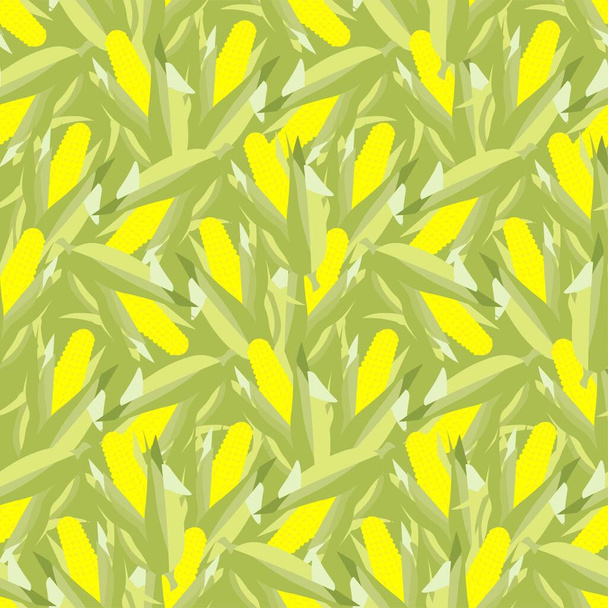 Corn amarillo verde sin costura patrón arte diseño stock vector ilustración para la web, para imprimir, para el diseño de envases, para el diseño de productos - Vector, imagen