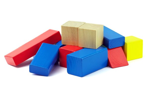 Wooden colorful bricks isolated on white background. Wooden toy  - Photo, Image