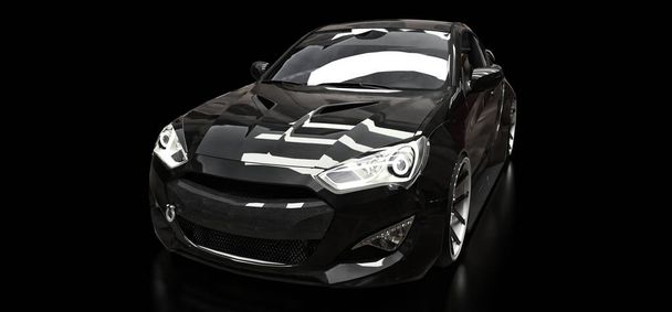 Fekete sportkocsi kupé fekete háttérrel. 3D-s renderelés - Fotó, kép