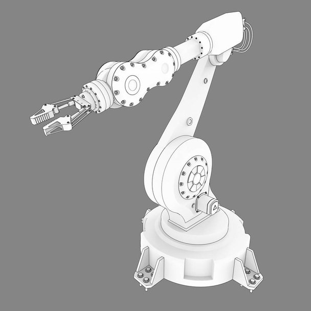 Robotické rameno pro jakoukoliv práci v továrně nebo ve výrobě. Mechatronické vybavení pro složité úkoly. 3D ilustrace - Fotografie, Obrázek