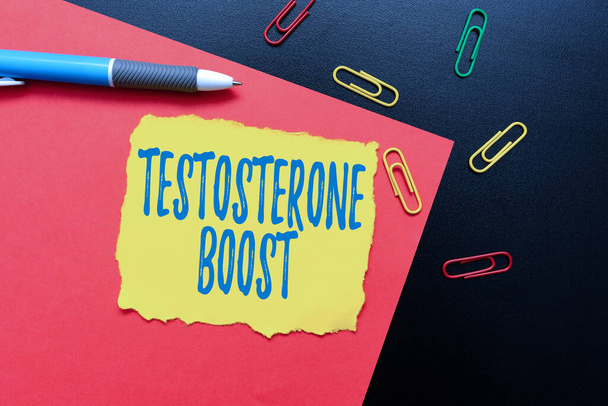 Handwriting text Testosterone Boost. Business concept rise of primary male sex hormone and an anabolic steroid Thinking New Bright Ideas Renewing Creativity And Inspiration - 写真・画像