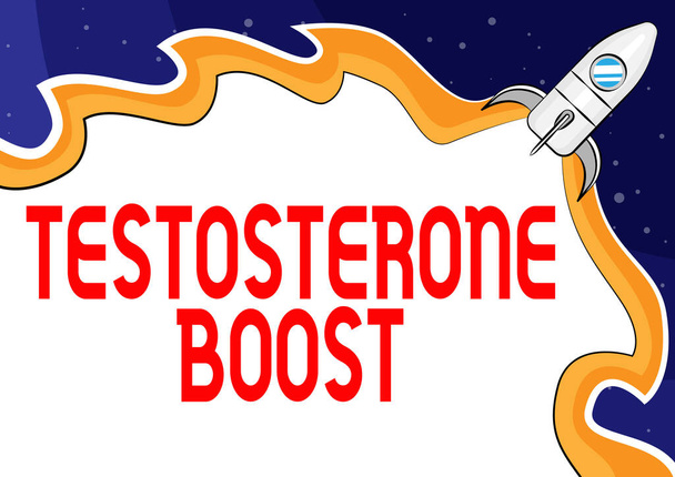 Wyświetlacz koncepcyjny Testosteronu Boost. Słowo Wpisany na wzrost pierwotnego męskiego hormonu płciowego i steryd anaboliczny wpisując kody programowania komputerowego, Tworzenie nowych zastosowań cyfrowych - Zdjęcie, obraz