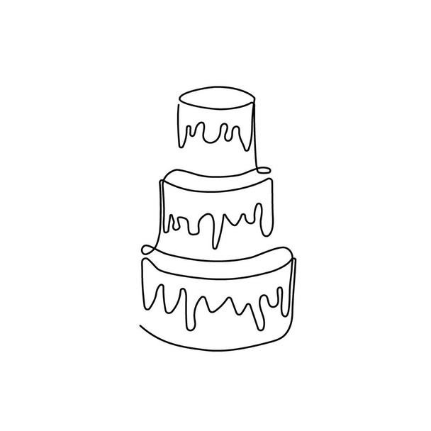 結婚式のケーキ1行の芸術。三層ケーキの連続線描. - ベクター画像