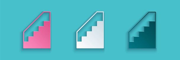 Разрезанная бумага Лестницы на иконке изолированы на синем фоне. Бумажный стиль. Вектор - Вектор,изображение
