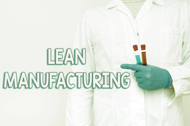 Τίτλος κειμένου που παρουσιάζει την Lean Manufacturing. Internet Concept επικεντρωθεί στην ελαχιστοποίηση των αποβλήτων εντός των συστημάτων παραγωγής Χημικός Παρουσιάζοντας Θεραπεία Μόλυνση, Γιατρός Εμφάνιση Εμβολίου Ιού - Φωτογραφία, εικόνα