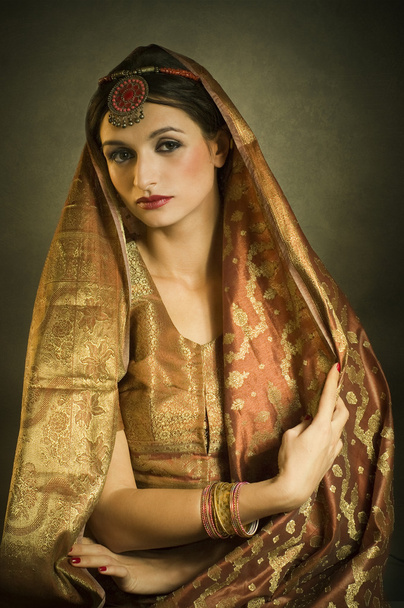Beautiful brunette portrait with traditional costume. - Fotoğraf, Görsel