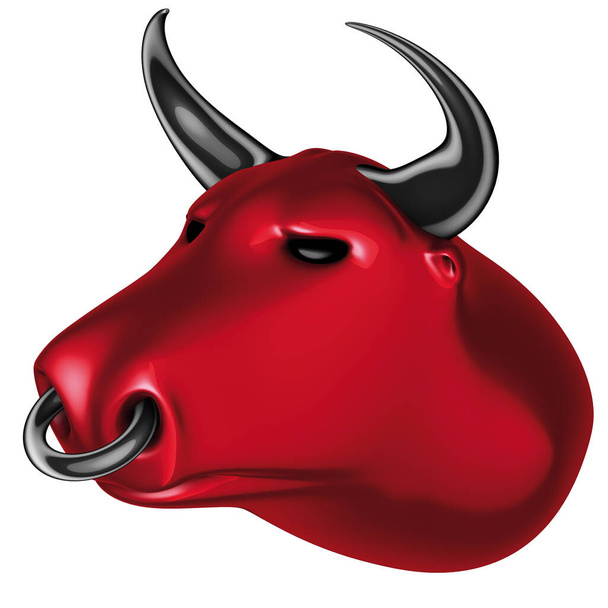 Cabeza de toro rojo y cuernos negros - Foto, Imagen