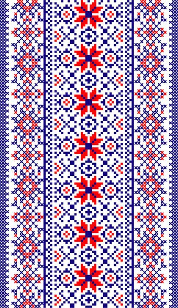 Stammesmuster (assamesisches Muster) aus Nordostindien, das für textile Gestaltung in Assam Gamosa, Mugaseide oder anderen Baumwollkleidern verwendet wird. Ähnlichkeit mit ukrainischem Muster oder russischem Muster. - Vektor, Bild