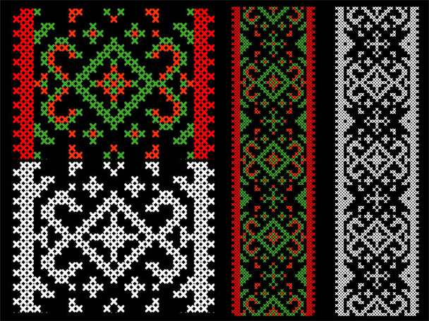 Stammesmuster (assamesisches Muster) aus Nordostindien, das für textile Gestaltung in Assam Gamosa, Mugaseide oder anderen Baumwollkleidern verwendet wird. Ähnlichkeit mit ukrainischem Muster oder russischem Muster. - Vektor, Bild