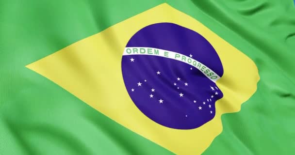 Vlag van Brazilië zwaaiende 3D-animatie. Het embleem van Brazilië vlag. Naadloze looping Braziliaanse vlag animatie 4k - Video