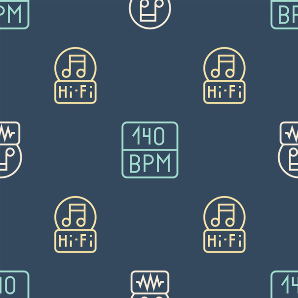 Set line Music note, tone, and Bitrate on seamless pattern. Vector - Vector, Image