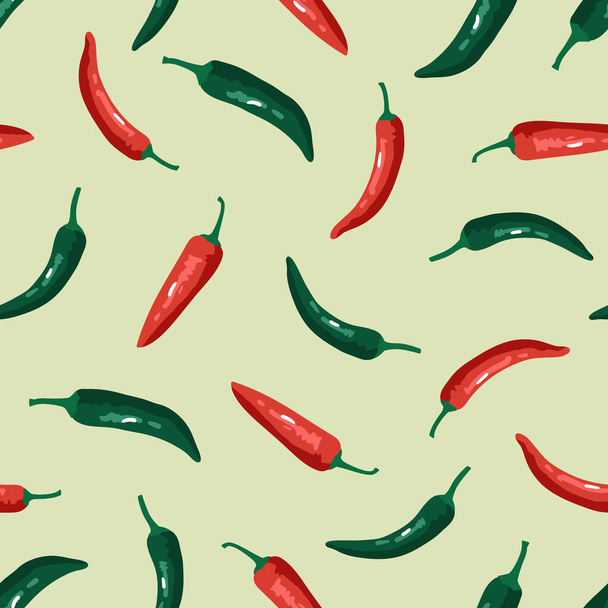 Vector seamless pattern with green and red peppers. Sweet and hot - Vector, Image