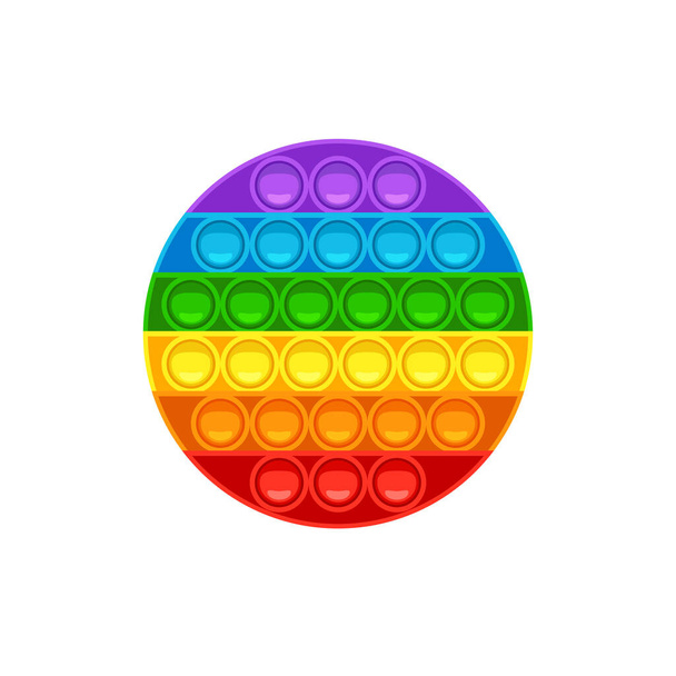 Round pop it icon. Trendy anti-stress game for kids and adults. Hand toy with push bubbles in rainbow colors. Vector illustration isolated on white background. - Vector, Image