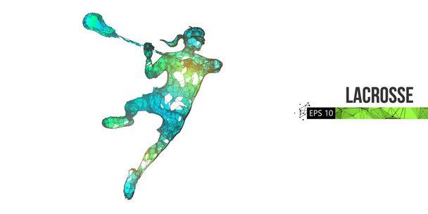 Abstract silhouet van een wireframe lacrosse speler uit deeltjes op de witte achtergrond. Handige organisatie van eps-bestand. Vectorillusie. Bedankt voor het kijken. - Vector, afbeelding
