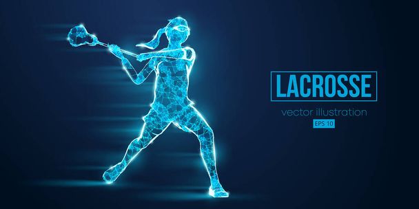 Silhouette astratta di un giocatore di lacrosse wireframe da particelle sullo sfondo blu. Conveniente organizzazione di file eps. Illusione vettoriale. Grazie per aver guardato - Vettoriali, immagini