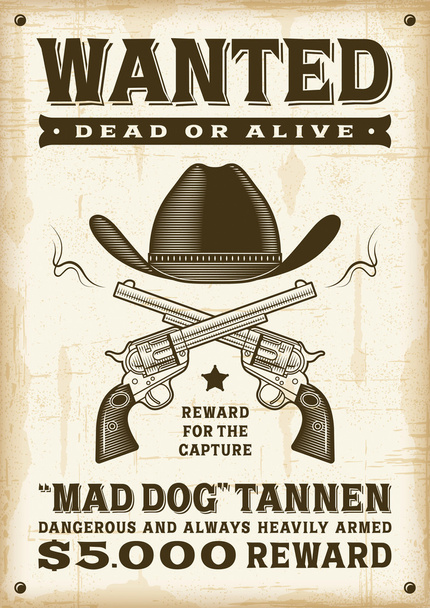 Vintage western wanted poster - Vector, Image