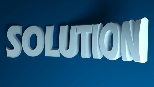 SOLUTION blue banner write bent on blue background - 3D rendering illustration - Fotografie, Obrázek