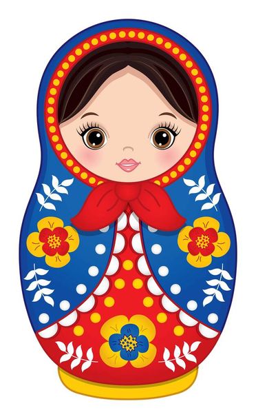 Cute Russian Matryoshka in Red and Green Color - Διάνυσμα, εικόνα