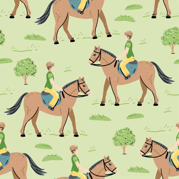 ライダー馬シームレスパターン。動物の背景。ベクターイラスト - ベクター画像