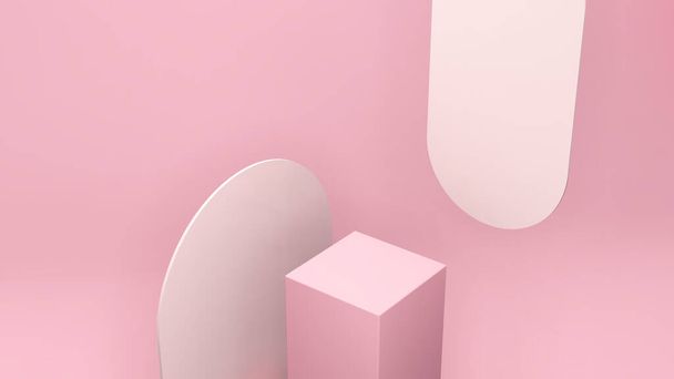 Escena de podio estética abstracta de renderizado 3D para publicidad de exhibición de productos. Recursos gráficos de colores pastel claro. - Foto, Imagen