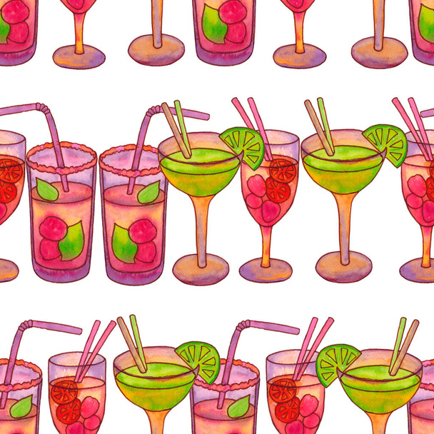 Seamless pattern with cocktails. Classic tropical cocktails. - Fotó, kép