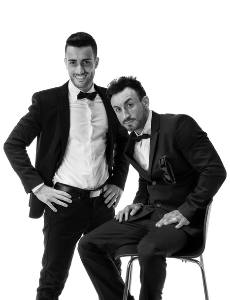 Two elegant men in suit and bowtie - Фото, изображение