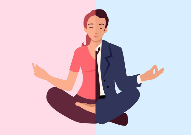 Simple flat vector illustration of man and woman doing yoga - Vector, Image