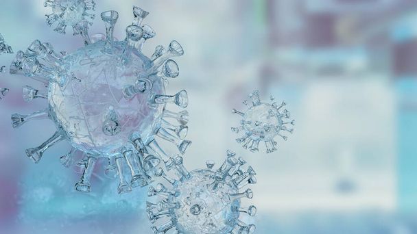 virus en fondo azul para el concepto médico o sci 3d renderina - Foto, imagen