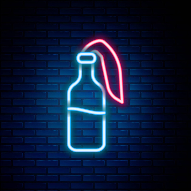 Linea neon incandescente icona Cocktail molotov isolato su sfondo muro di mattoni. Concetto di contorno colorato. Vettore - Vettoriali, immagini