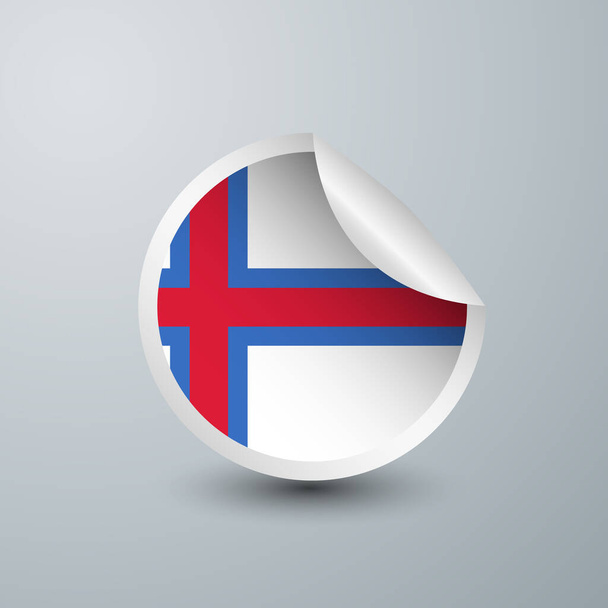 Faroe Island Bandiera con adesivo Design isolato su sfondo bianco. Illustrazione vettoriale per etichetta, etichetta rotonda e design pubblicitario - Vettoriali, immagini