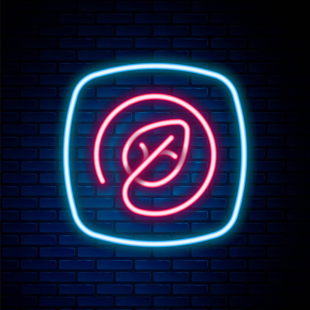Glowing neon line Location with leaf icon isolated on brick wall background. Eco energy concept. Alternative energy concept. Colorful outline concept. Vector - Vector, Image