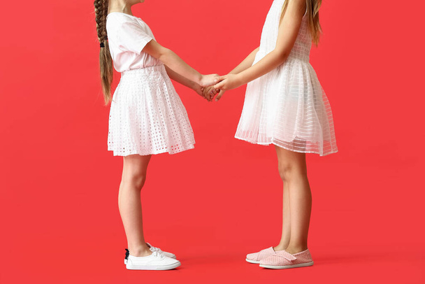 Милые сестрички на цветном фоне - Фото, изображение
